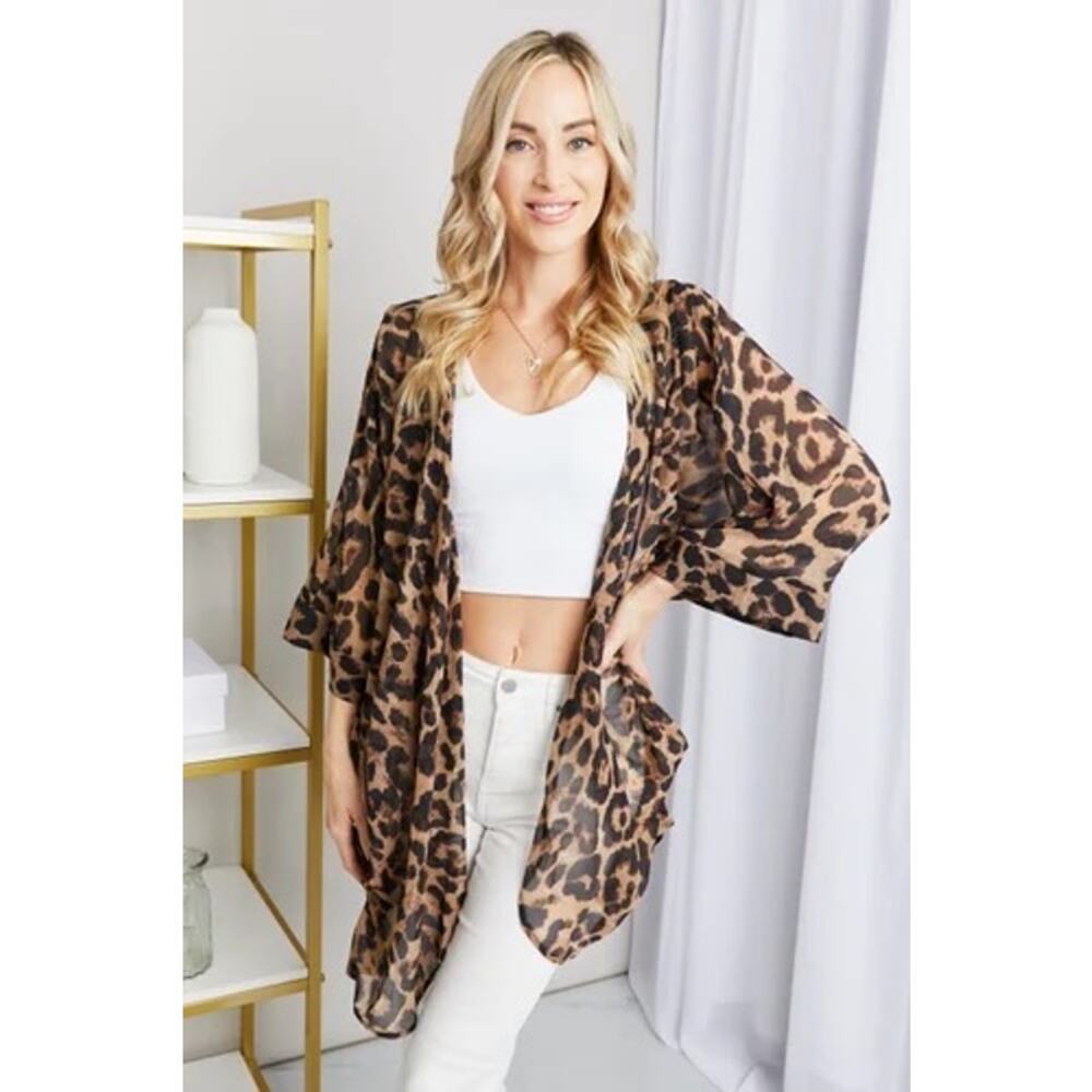 Heimish Leopard Print Kimono Cardigan Plus Size 2XL 3XL Oversized Boho Duster
